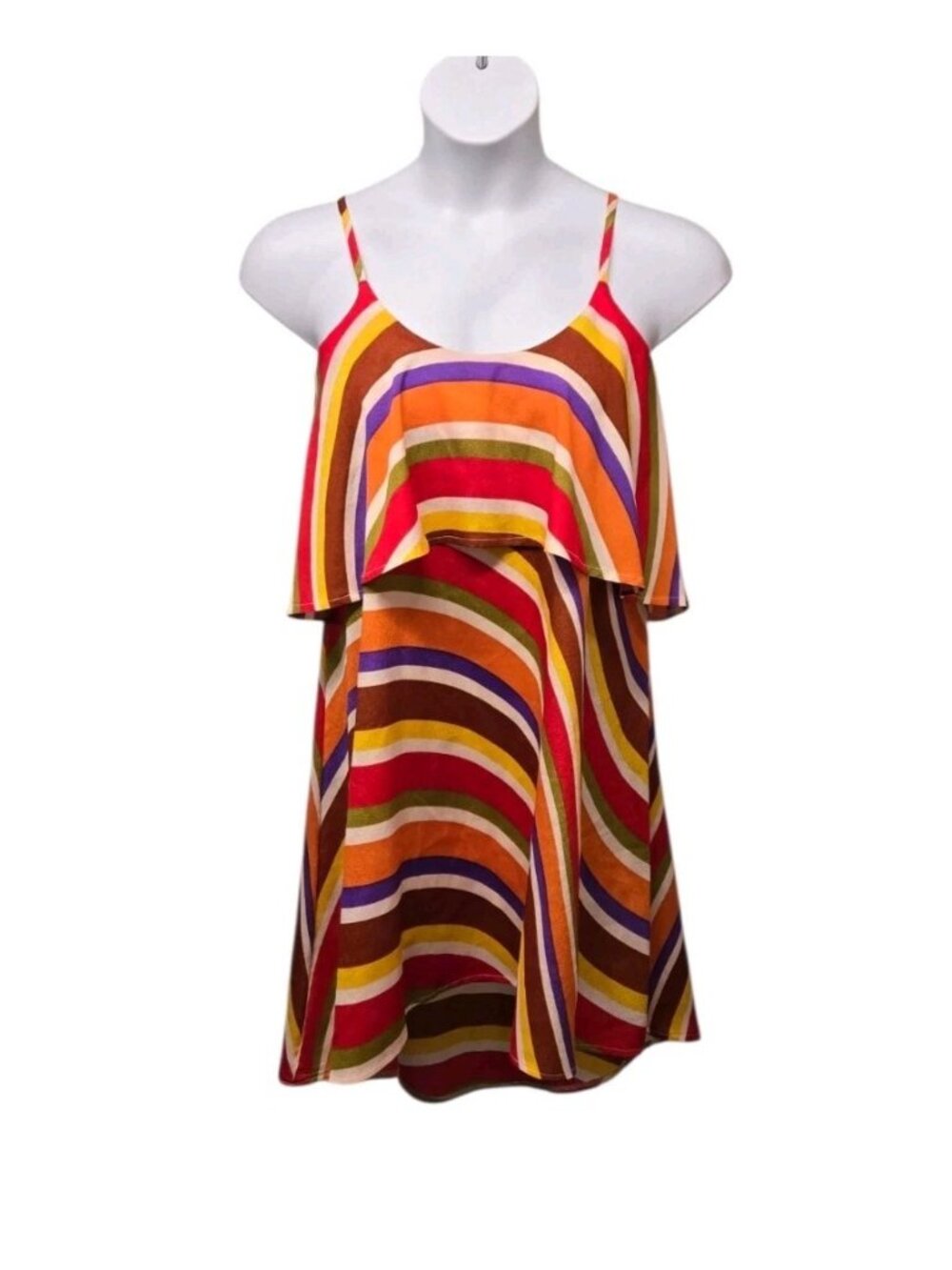 Judith March Dress Small Orange Red Stripe Sleeveless Mini Sundress